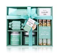 Accentra Luxury Spa Beauty Gift Set White Tea Fragrance Wellness Box Mint | Body scrub, body lotion, bath salt, massage soap, shower steamer as well as shower cap for bath time and quiet pampering