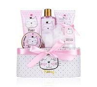 Accentra Princess Kitty Gift Set for Girls & Women - 7 Piece Shower Set with Bubble Bath, Exfoliating, Shower Gel, Body Lotion & More - Strawberry & Vanilla Fragrance in Sweet Gift Box