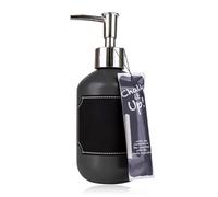 Accentra Glass Soap Dispenser Black for Individual Labelling, Liquid Soap Dispenser and Detergent Dispenser for Sink, Bath or Shower with Chalk, DIY