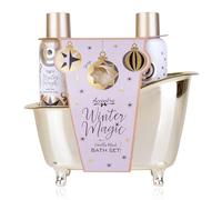 Accentra Winter Magic Bath Set in Decorative Plastic Bathtub, 100 ml Shower Gel, 100 ml Body Lotion, 15 g Mesh Sponge, Vanilla Musk Fragrance, Women Gift for Christmas