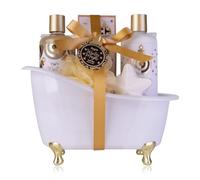 Accentra Winter Magic Bath Set in Decorative Plastic Bathtub, 300 ml Shower Gel, 300 ml Body Lotion, 200 g Bath Salt, 50 g Bath Bomb Star, 15 g Mesh Sponge, Vanilla Musk, Women Gift Christmas