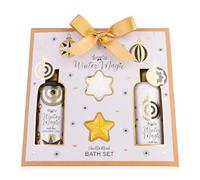 Accentra Winter Magic Bath Set in Gift Box, 4-Piece Wellness Set for Women with Shower Gel, Body Lotion & 2 Bath Bombs, Festive Gift Set for Christmas, Vanilla Musk in White, Gold & Black