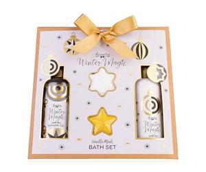 Accentra Winter Magic Bath Set in Gift Box, 4-Piece Wellness Set for Women with Shower Gel, Body Lotion & 2 Bath Bombs, Festive Gift Set for Christmas, Vanilla Musk in White, Gold & Black