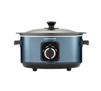 Morphy Richards Accents 3.5L Sear & Stew Slow Cooker, Shatter Resistant Non Stick Aluminium Pot, Single Pot Cooking, Compact, 3 Heat Settings, Hob Proof, Glass Lid, Easy Clean, 163W, Blue, 460023