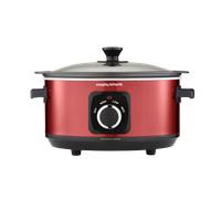 Morphy Richards Accents 3.5L Sear & Stew Slow Cooker, Shatter Resistant Non Stick Aluminium Pot, Single Pot Cooking, Compact, 3 Heat Settings, Hob Proof, Glass Lid, Easy Clean, 163W, Red, 460026