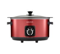 Morphy Richards Accents 6.5L Sear & Stew Slow Cooker, Shatter Resistant Non Stick Aluminium Pot, Single Pot Cooking, 3 Heat Settings, Hob Proof, Glass Lid, Easy Clean & View, Red, 461026