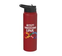 Accept Understand Love Autism Awareness Infinity Butterfly Stainless Steel Insulated Water Bottle