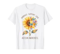 Accept Understand Love Autism Awareness Sunflower Puzzle T-Shirt