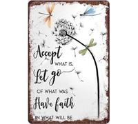 Accept What Is Vintage Metal Tin Sign Let Go Of What Was Aluminum Retro Poster Dandelion And Dragonfly Retro Plaque Vintage Home Bar Kitchen Garage Wall Decor Gift 8x12 Inch
