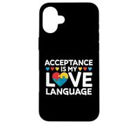 Acceptance Is My Love Language Autism Awareness Puzzle Heart Case for iPhone 16 Plus