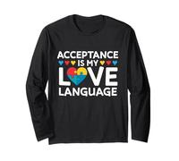 Acceptance is My Love Language Autism Awareness Puzzle Heart Long Sleeve T-Shirt