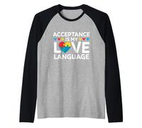Acceptance is My Love Language Autism Awareness Puzzle Heart Raglan Baseball Tee