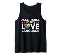 Acceptance is My Love Language Autism Awareness Puzzle Heart Tank Top