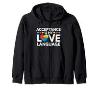 Acceptance Is My Love Language Autism Awareness Puzzle Heart Zip Hoodie