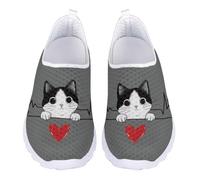 Acceptdiy Cat Love Heart Print Womens Casual Sneakers Non-Slip Low Top Shoes Soft Non Slip Footwear for Running Workout