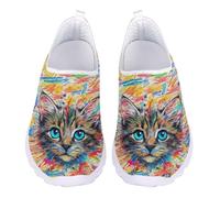Acceptdiy Cat Print Women Slip On Sneakers Low Top Breathable Footwear Fashion Lightweight Shoes for Work Travel
