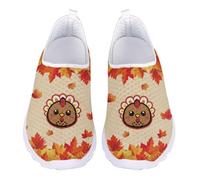Acceptdiy Fall Cartoon Turkey Maple Leaf Print Womens Slip On Shoes Ladies Casual Soft Sneakers Sports Comfort Footwear for Work