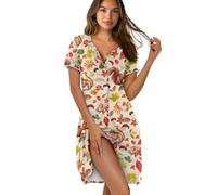 Acceptdiy Fall Maple Leaves Squirrel Print Nightdresses for Women Loose Fit Crew Neck Nightgown Button Down Short Sleeve Nighties for Home