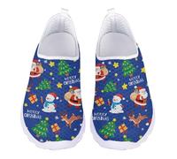 Acceptdiy Santa Claus Snowman Tree Print Womens Running Shoes Lightweight Breathable Sneakers Ladies Fashion Slip On Footwear for Work