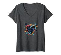 Accepting My Flaws: Inspirational Self-Love Heart V-Neck T-Shirt, Women, Dark Heather Grey, XL