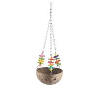Accesorio duradero para jaula de pájaros para masticar, columpio para loros, para loros pequeños, medianos y grandes, hecho de cáscara de coco, metal, acrílico, color como en la