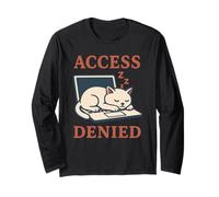 Access Denied Funny Sleeping Cat Laptop Graphic Long Sleeve T-Shirt