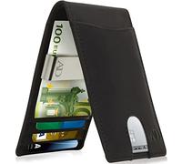 Access Denied Slim Bifold Wallets for Men - Black Crazyhorse Leather Money Clip Mens Wallet RFID Front Pocket Thin Credit Card Holder