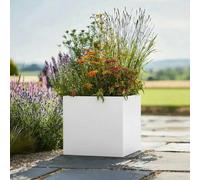 Tulipy 60cm/50cm/40cm/30cm Zinc Galvanised Square Planter | No Assembly Needed | Lightweight (Matte White, L40cm x W40cm x H40cm)