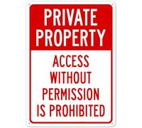 Access Without Permission Is Prohibited Sign, Property Safety Signs Metal Tin Sign Clear Warning for Home & Busines 12x16 Inch