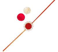 AccessHer Designer Druzy Stone Rakhi with Pearls for Beloved Brother with roli kumkum Packets and Happy Rakshabandhan Card, One Size, Cotton