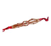 ACCESSHER Ethnic Rudraksh Adorned Statement Rakhi for Beloved Brother & Gifting with Roli Kumkum Packets & Happy Rakshabandhan Card, One Size, Rudraksha, no gemstone