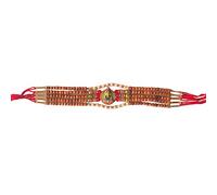 ACCESSHER Traditional Statement Lord Ganesha Rakhi for Beloved Brother & Gifting with Roli Kumkum Packets & Happy Rakshabandhan Card, One Size, Metal, No Gemstone