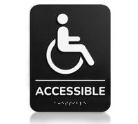 Accessible Restroom Sign ADA Compliant with Grade 2 Braille - Matte Black Acrylic Bathroom Signage for Business, Office & Restaurant - 6x8 Inch Peel and Stick Door Decor (Wheelchair Symbol)