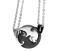 Accessorie Puzzle Matching Black Cat Necklace For Women, Hug Round Stitching Black Cat Charm - Halloween Cat Necklace, Black Cat Jewelry For Women Halloween O