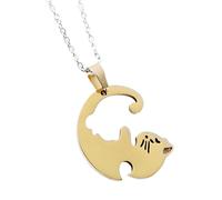 Accessorie Puzzle Matching Black Cat Necklace For Women, Hug Round Stitching Black Cat Charm - Halloween Cat Necklace, Black Cat Jewelry For Women Halloween O