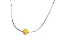 Accessorie Sterling Silver Preppy Necklace For Women And Girls, Vintage Punk Colorful Smiley Face Clavicle Chain Necklace Simple Holiday Beach, Smiley Face Necklaces, Preppy Necklaces For Teen
