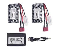 Accessories 2PCS 7.4V 800mAh T-Plug Rechargeable Li-ion Lithium Battery and 1 x 2-in-1 Charger for YC100 HM161 HM162 HM166 HM201 9145 RC Toy Car RC 4WD High Speed Off-Road RC Car