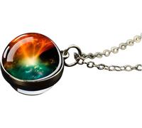 Accessories 925 For Women And Men, Solar System Universe Space Moon Sun Earth Planet Necklaces Two-sided Glass Necklace, Pendant With Silver Chain