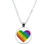 Accessories 925 Silver Trans Necklace For Unisex, Rainbow LGBT Lesbian Gay Friendly Print Art Pattern Glass Pendant,