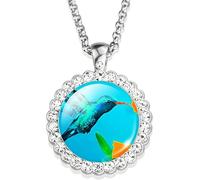 Accessories 925 Sterling Silver Hummingbird Necklace For Women And Men, Hummingbird Necklace Cardinal Bird Art Picture Glass Rhinestone Pendant Chain Cute Bird Jewelry, Cute Animal Jewelry Holiday