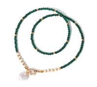 Accessories Baroque Pearl Pendant Necklace For n 3mm Natural Stone Beaded Heart Buckle Necklaces Vintage Wedding Elegant Jewelry s (Emerald A)