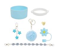 Accessories for Cup, Cup Accessories Set,Waterblees Strap Silicone Cup Protective Cover | Flower Straw Lid Plush Ball Keychain for Home, Travel, School, Outdoor