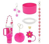 Accessories for Cup, Cup Accessory Set, Silicone Straw Cover, Water Bottle Handle, Flower Straw Lid, Plush Ball Key Chain for Home, Travel, School, Outdoor Use