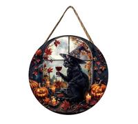 Accessories For Home Halloween Wooden Cat Round Plaque Decoration For Home Holidays (B, 30)