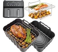 Accessories for Keplin 9L Dual Zone Air Fryer | Convex Base Liners & Racks | Fits the Keplin 9L Dual Zone air fryer. 2 platinum silicone liners, 2 stainless steel racks and 4 skewers.