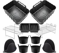 Accessories for Keplin 9L Dual Zone | Convex Base Complete Set, 15 Pieces | 15 pieces for the Keplin 9L Dual Zone air fryer: 2 convex-base liners, racks, skewers, 4 egg cups, 2 mitts, waffle tray.