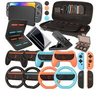 Accessories for Switch 2 - Family Bundle for Nintendo Switch 2,Carry Case,Portable Joy Con Charger,4 Pack Steering Wheels and Hand Grips,Dockable Case Kit,Stand and More