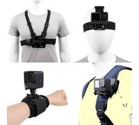 Accessories Kit: Quick Release Head & Chest Mounts, 360° Rotating Wrist Strap for Go pros Heros 12/11/10/9/8/Max/7/6/5, Insta360 One, & Smartphones