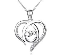 Accessories S925 Sterling Silver Necklace for Women Clavicle Chain Simple Big Hands Holding Small Hands Heart Hollow Women's Pendant Neck Mother's Day Laces