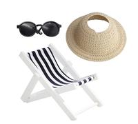 Accessories Set for 17cm Doll,Miniature Beach Sun Hat/Sunglasses/Wooden Folding Beach Chairs for Dolls Accessories,No Doll(C#1)